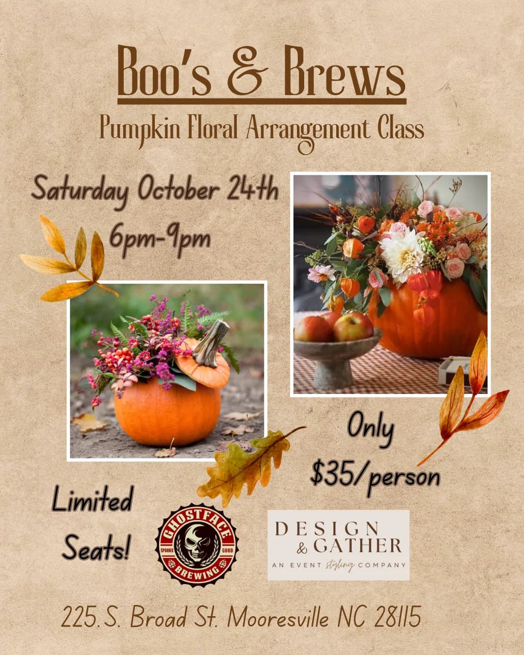Boo's & Brews Pumpkin Floral Arrangement Class