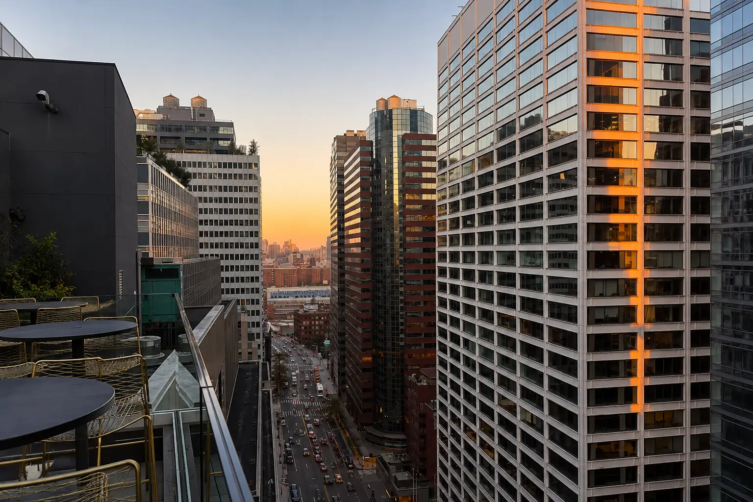 Highwater Rooftop skyline view above the Financial District
