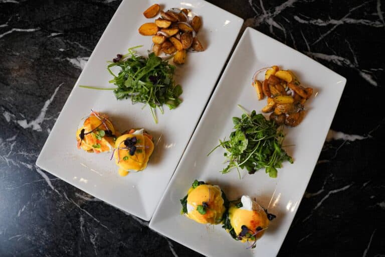 Plated small bites served for a private event at The Addison, NYC