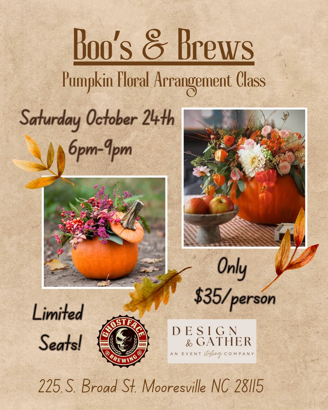 Boo's & Brews Pumpkin Floral Arrangement Class