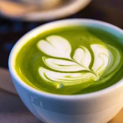 Matcha latte with leaf art